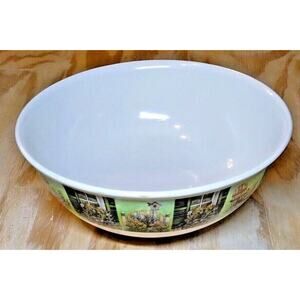2006 Melamine Casual Gourmet 12" Serving Bowl Garden Flowers Birdhouse XLG